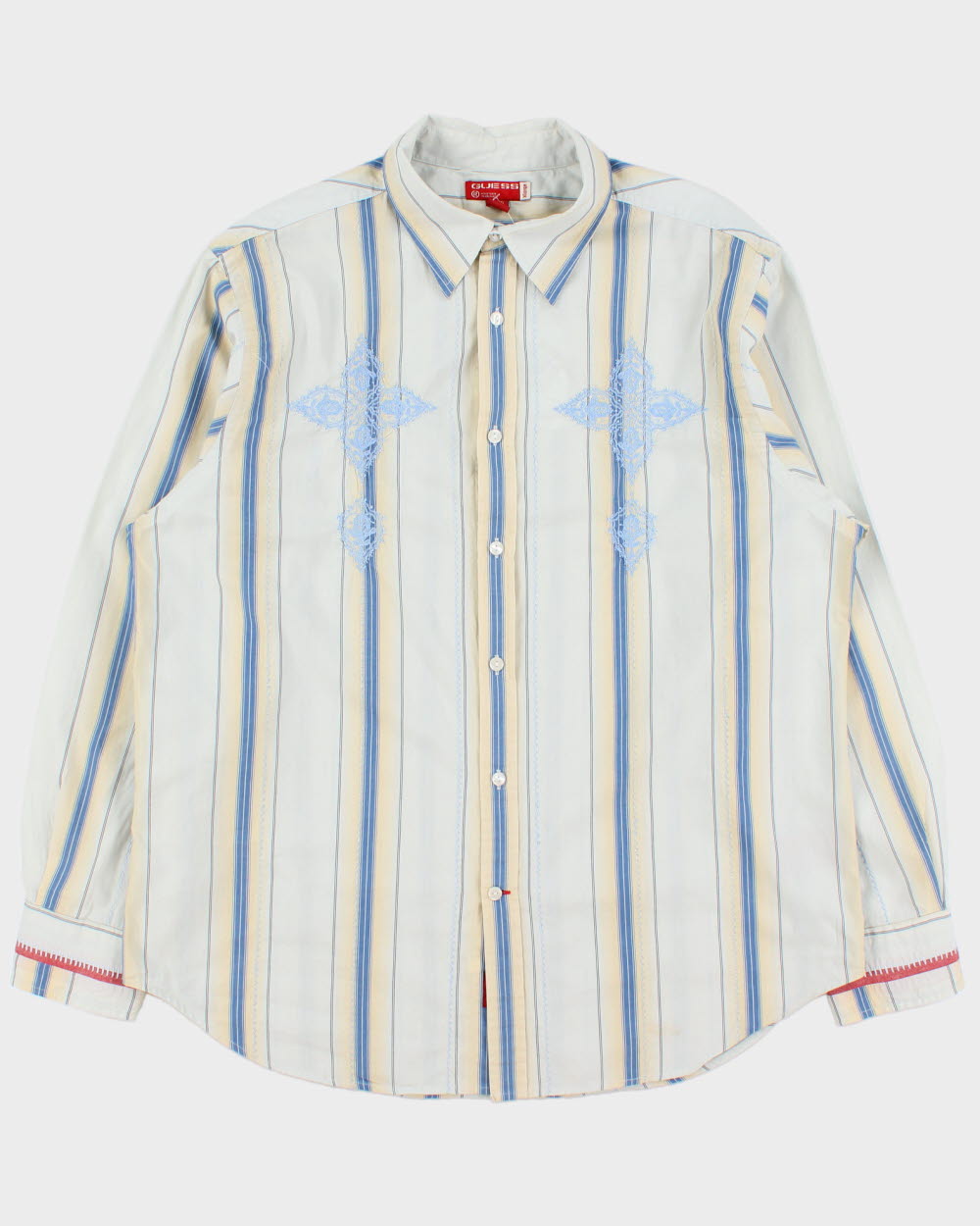 Vintage Y2K 2000s Guess Embroidered Striped Long Sleeve Shirt - XL