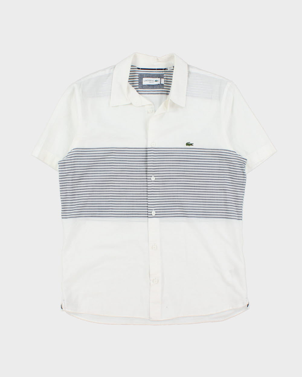 Vintage Lacoste Striped Classic Croc Linen Look Slim Fit Short Sleeve Shirt - M