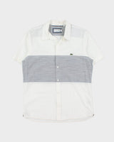 Vintage Lacoste Striped Classic Croc Linen Look Slim Fit Short Sleeve Shirt - M