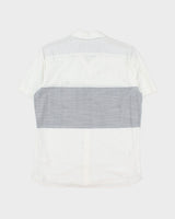 Vintage Lacoste Striped Classic Croc Linen Look Slim Fit Short Sleeve Shirt - M