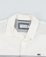 Vintage Lacoste Striped Classic Croc Linen Look Slim Fit Short Sleeve Shirt - M