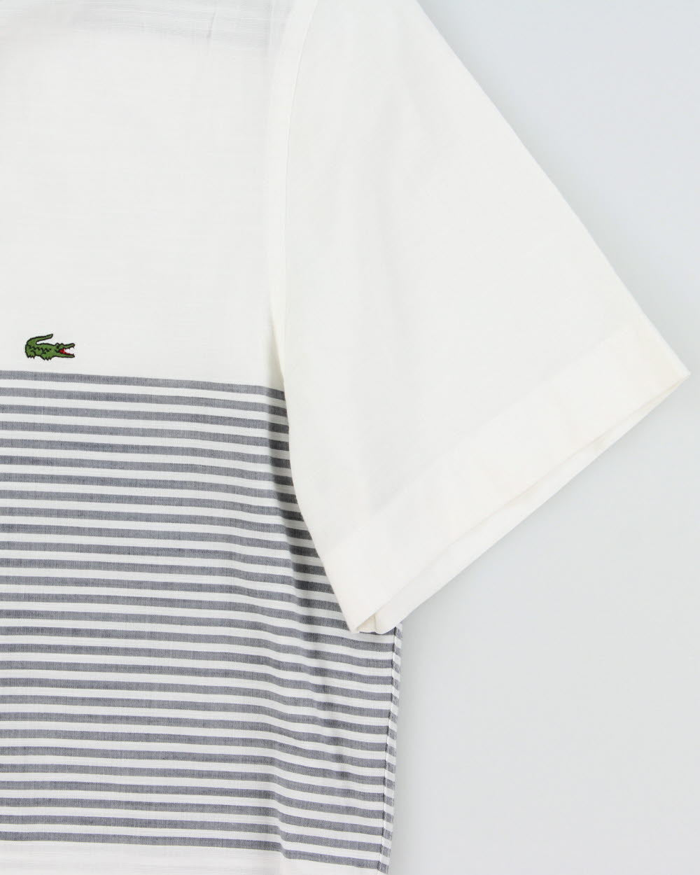 Vintage Lacoste Striped Classic Croc Linen Look Slim Fit Short Sleeve Shirt - M