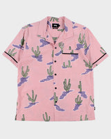 Vintage Stussy Baby Pink Cactus Print Short Sleeve Camp Collar Pocket Shirt - L