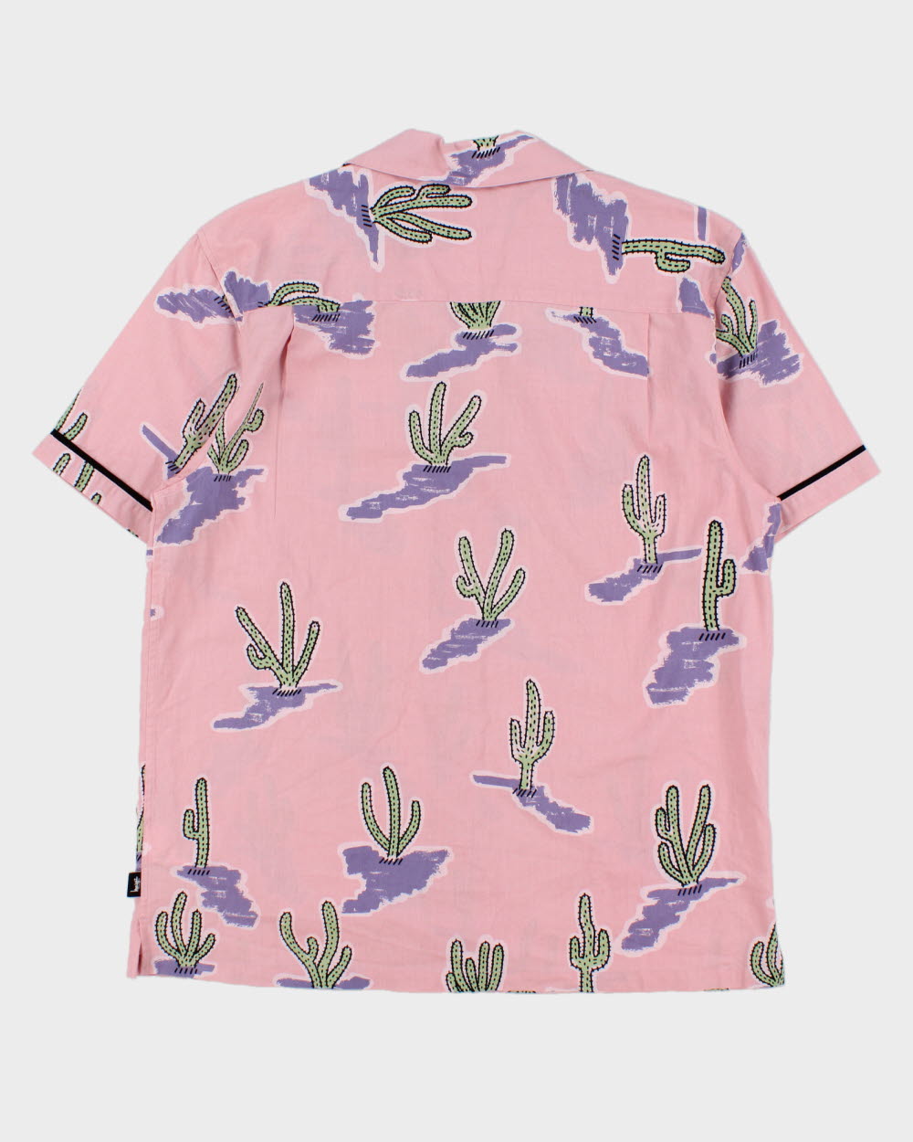 Vintage Stussy Baby Pink Cactus Print Short Sleeve Camp Collar Pocket Shirt - L