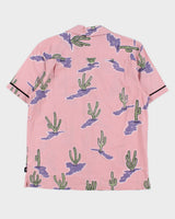 Vintage Stussy Baby Pink Cactus Print Short Sleeve Camp Collar Pocket Shirt - L