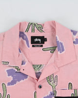 Vintage Stussy Baby Pink Cactus Print Short Sleeve Camp Collar Pocket Shirt - L