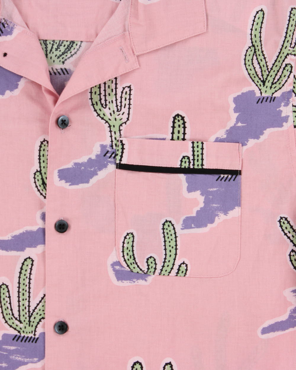 Vintage Stussy Baby Pink Cactus Print Short Sleeve Camp Collar Pocket Shirt - L