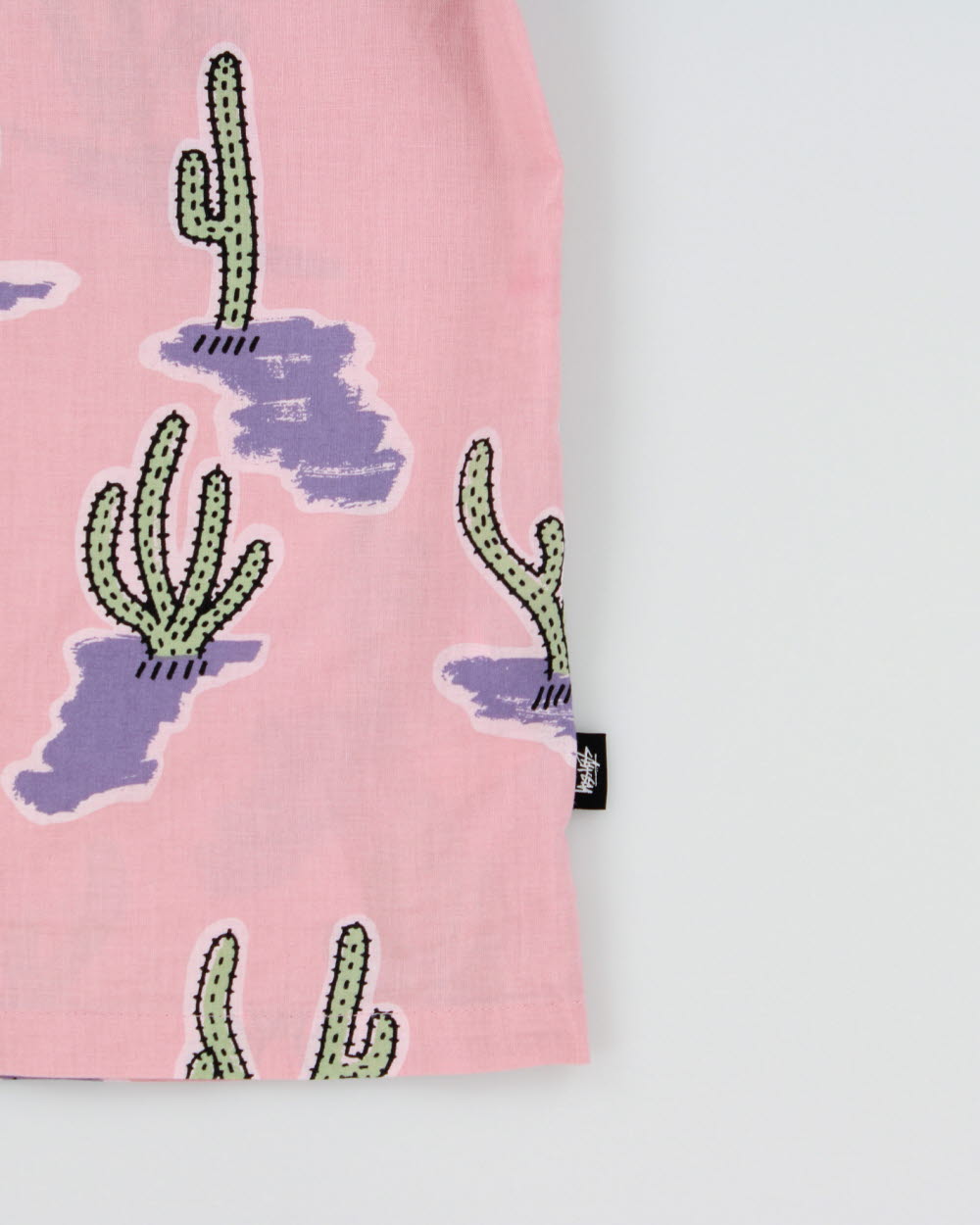 Vintage Stussy Baby Pink Cactus Print Short Sleeve Camp Collar Pocket Shirt - L