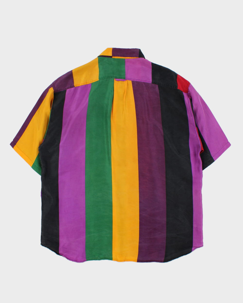 Vintage Y2K 00s Perry Ellis Multicoloured Striped Silk Short Sleeve Shirt - XL