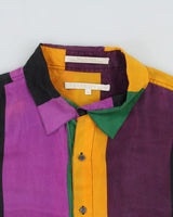 Vintage Y2K 00s Perry Ellis Multicoloured Striped Silk Short Sleeve Shirt - XL