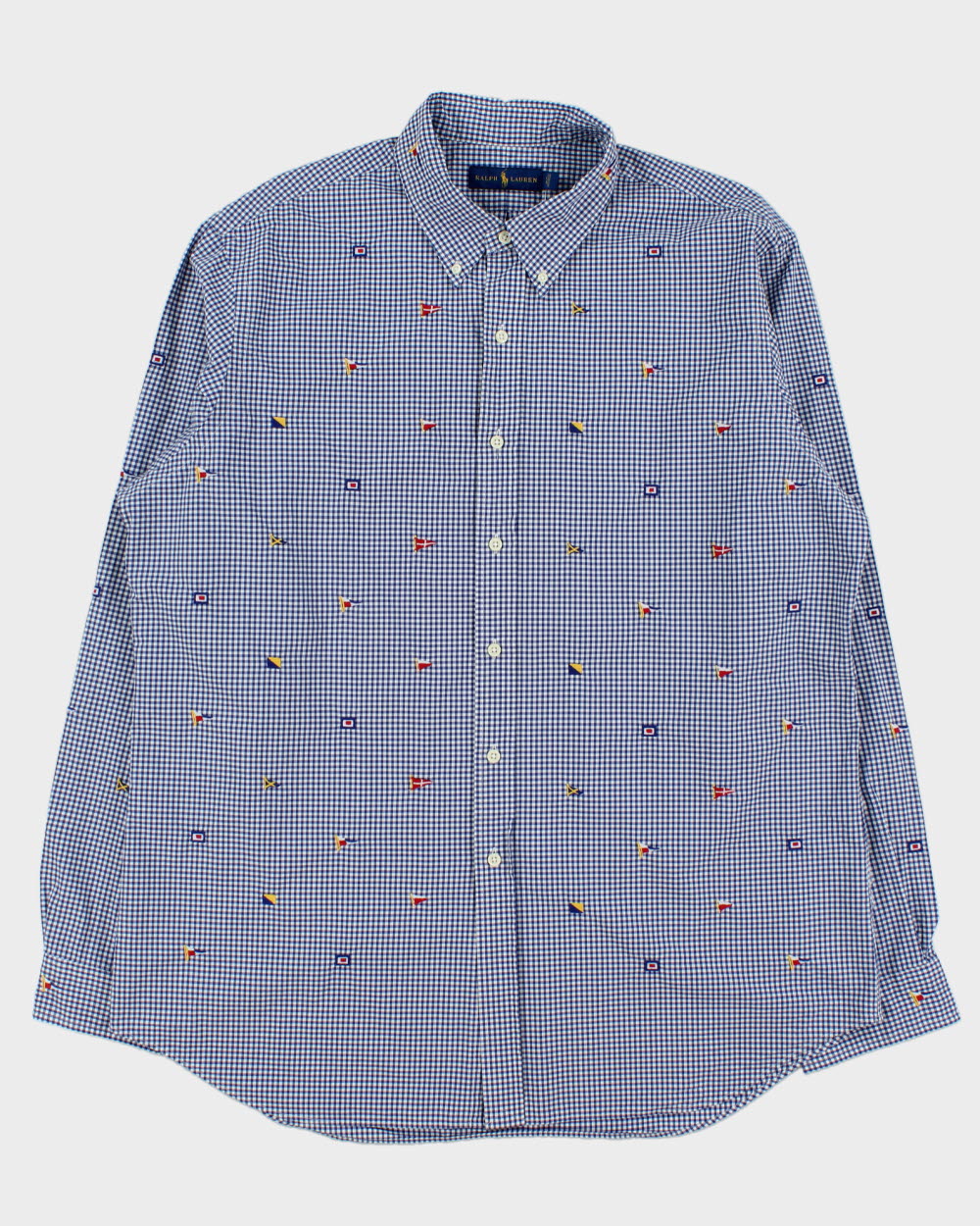 Vintage Ralph Lauren Gingham Check Embroidered Flag Long Sleeve Shirt - XL