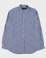 Vintage Ralph Lauren Gingham Check Embroidered Flag Long Sleeve Shirt - XL