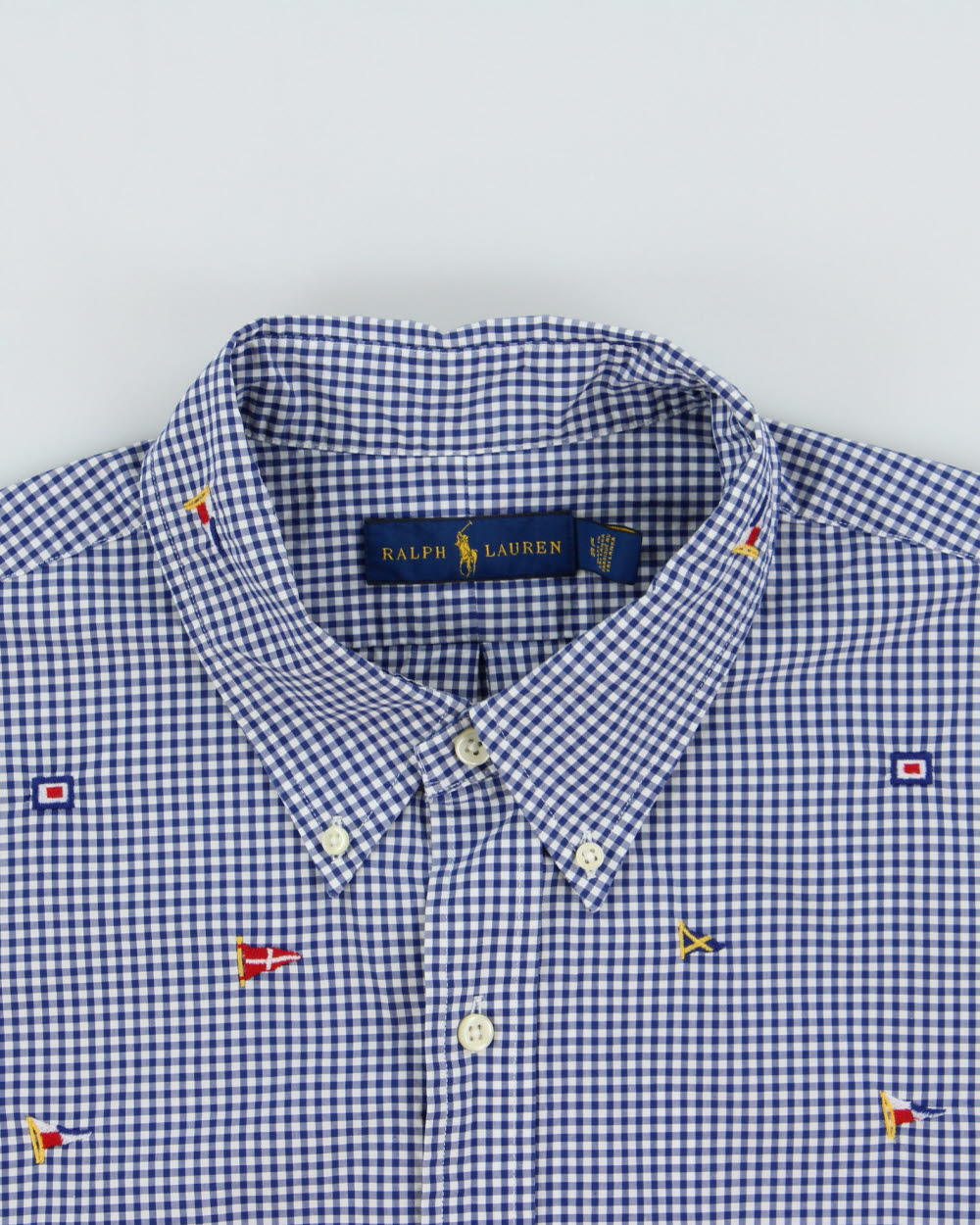 Vintage Ralph Lauren Gingham Check Embroidered Flag Long Sleeve Shirt - XL