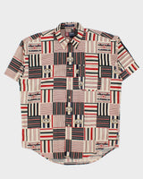 Vintage Y2K 00s Ralph Lauren Chaps Summer Camp Patch Striped Relaxed Fit Short Sleeve Shirt - L