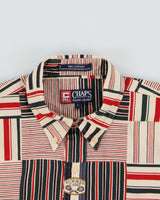Vintage Y2K 00s Ralph Lauren Chaps Summer Camp Patch Striped Relaxed Fit Short Sleeve Shirt - L