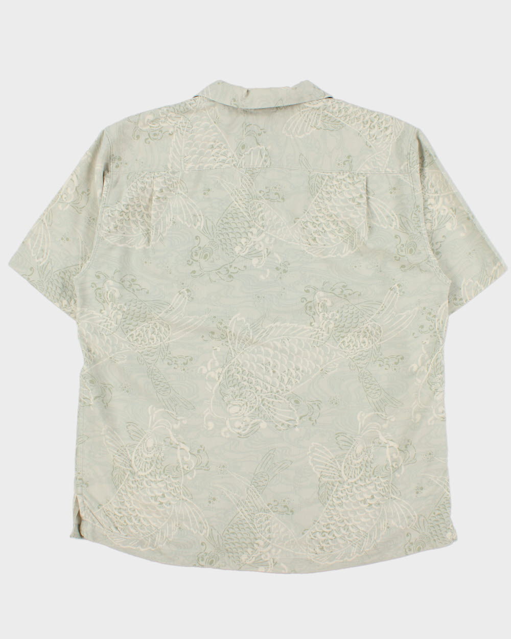 Vintage Tommy Bahama Eggshell Blue Silk Koi Carp Hawaiian Shirt - L
