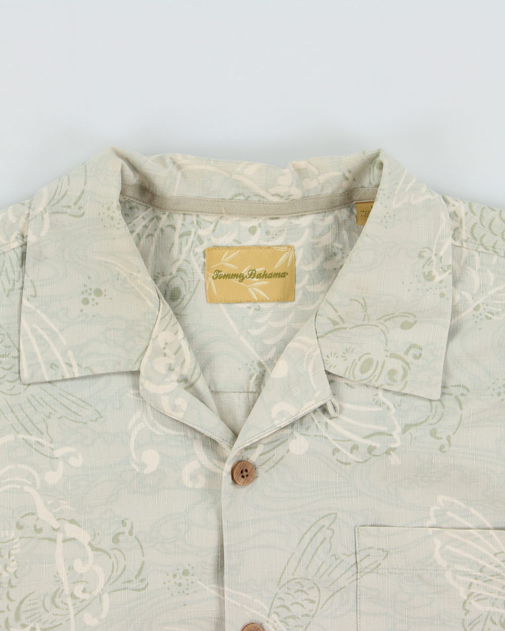 Vintage Tommy Bahama Eggshell Blue Silk Koi Carp Hawaiian Shirt - L