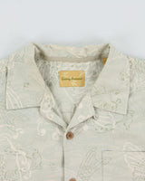 Vintage Tommy Bahama Eggshell Blue Silk Koi Carp Hawaiian Shirt - L