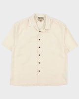 Vintage Y2K 00s Tommy Bahama Cream Silk Embroidered Grid Check Hawaiian Shirt - XL