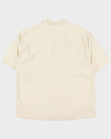 Vintage Y2K 00s Tommy Bahama Cream Silk Embroidered Grid Check Hawaiian Shirt - XL