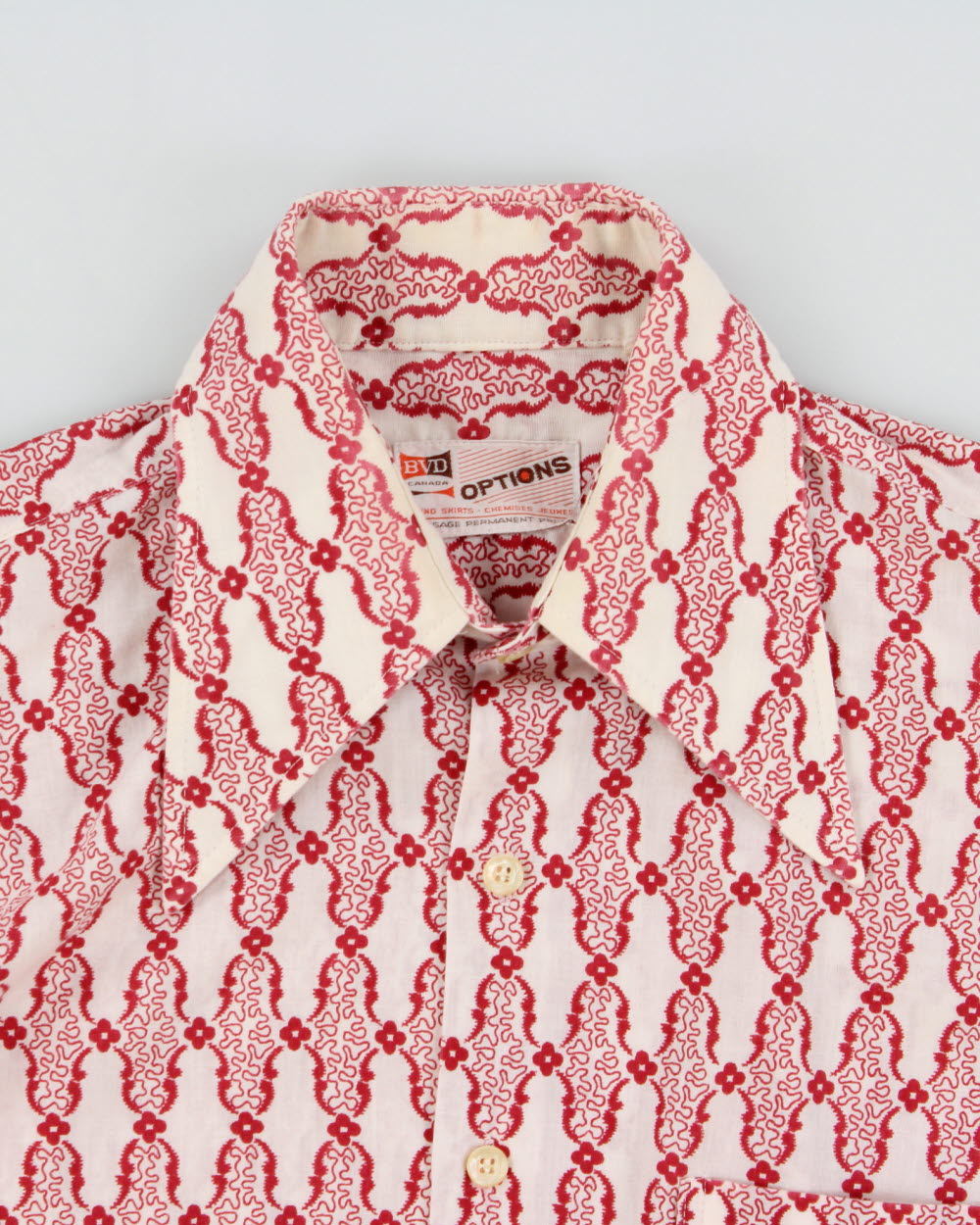Vintage 1970s Options BVD Patterned Striped Made In Canada Perma-Press Long Sleeve Shirt - M