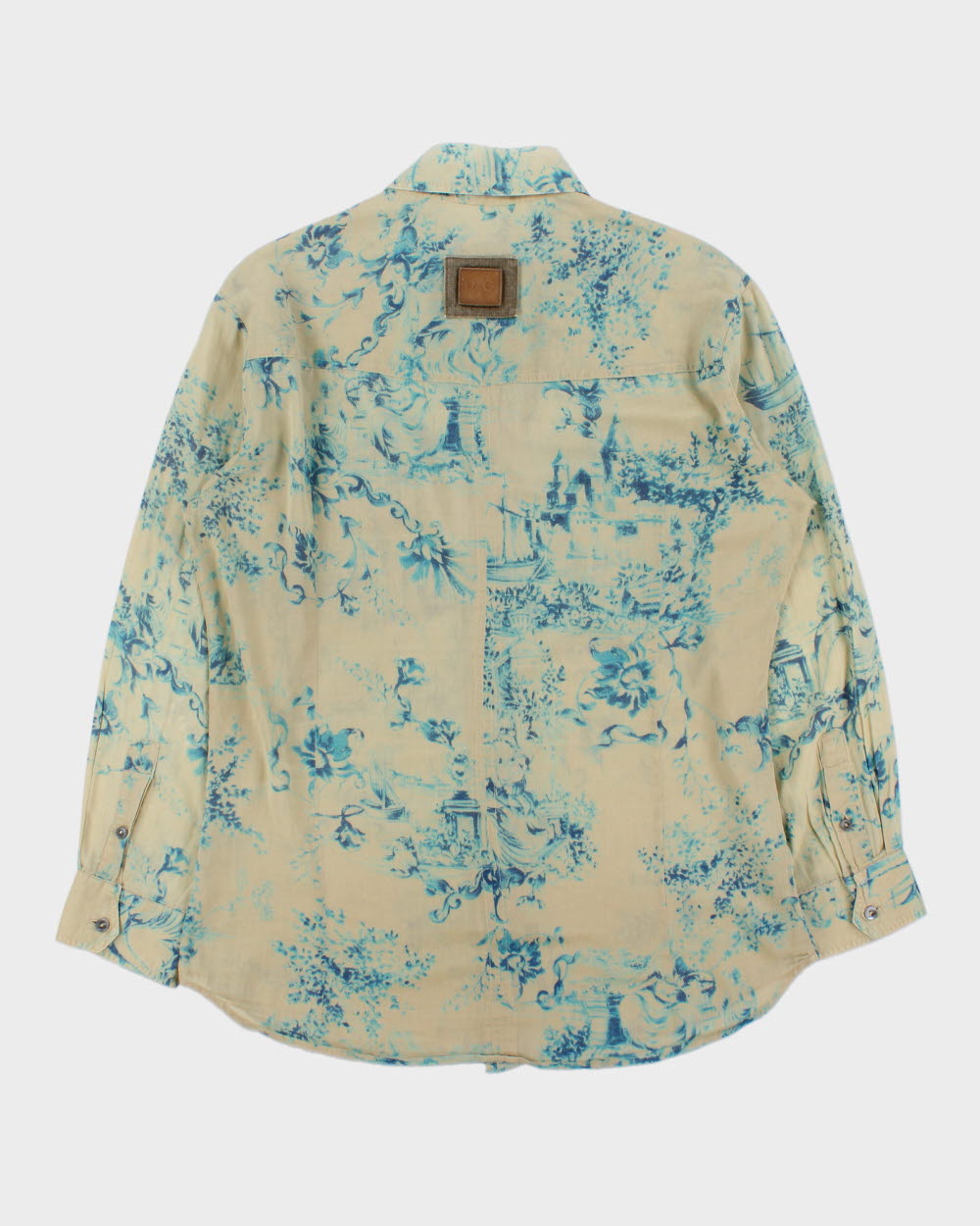 Vintage S/S 2003 Y2K D&amp;G Silk Blend Baroque Paint Long Sleeve Pocket Shirt - L