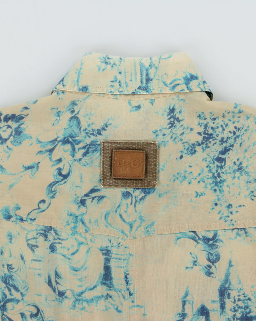 Vintage S/S 2003 Y2K D&amp;G Silk Blend Baroque Paint Long Sleeve Pocket Shirt - L