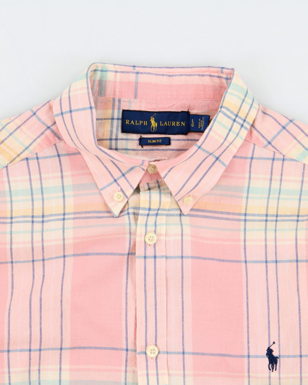 Vintage Ralph Lauren Linen Slim Fit Checked Long Sleeve Shirt - L