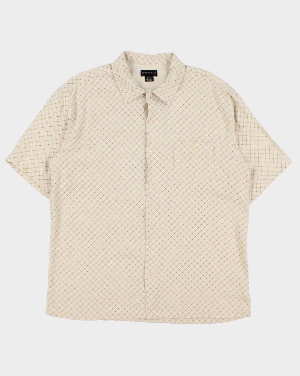Vintage 1990s Stonehouse Silk Grid Pattern Short Sleeve Shirt - XL