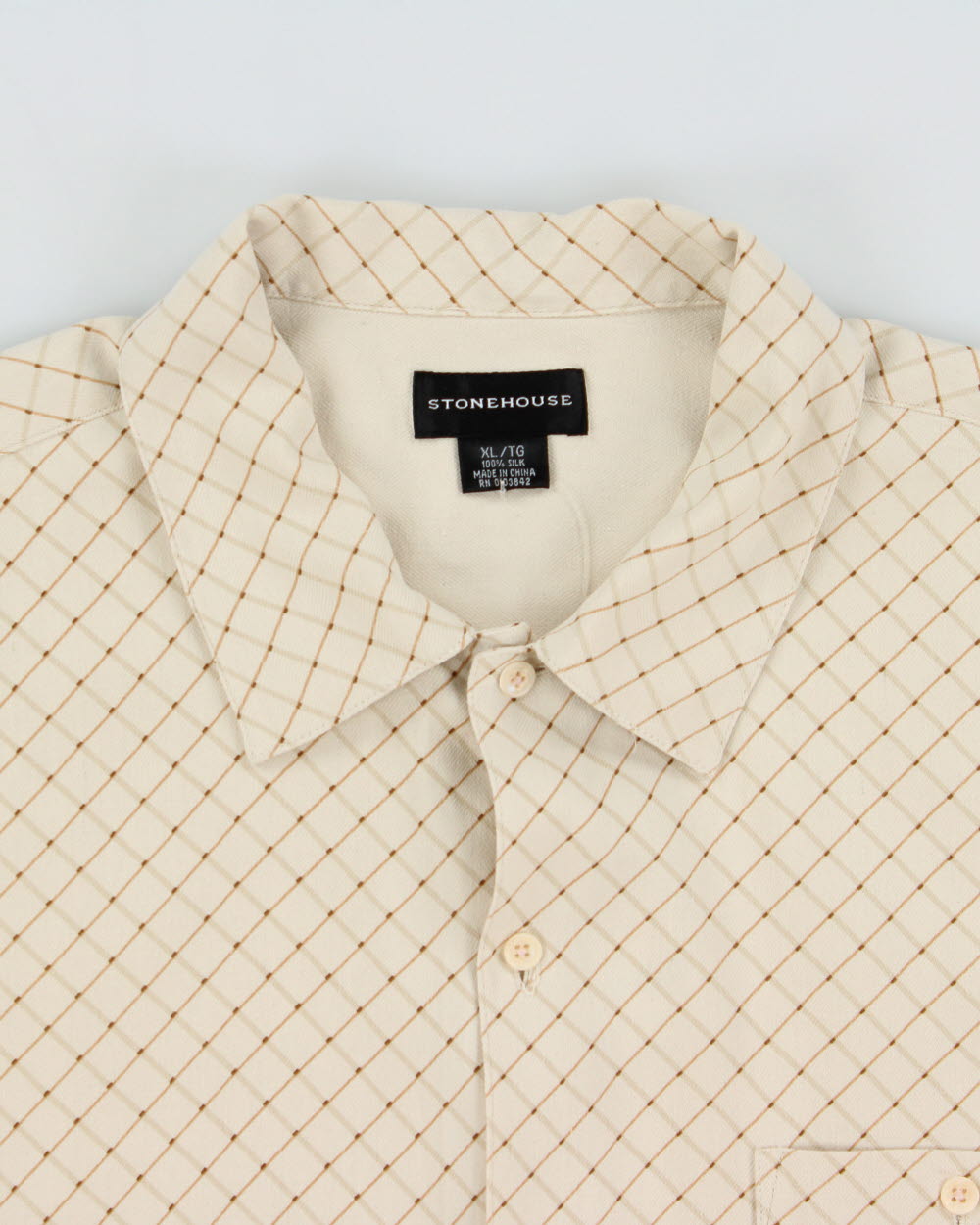Vintage 1990s Stonehouse Silk Grid Pattern Short Sleeve Shirt - XL