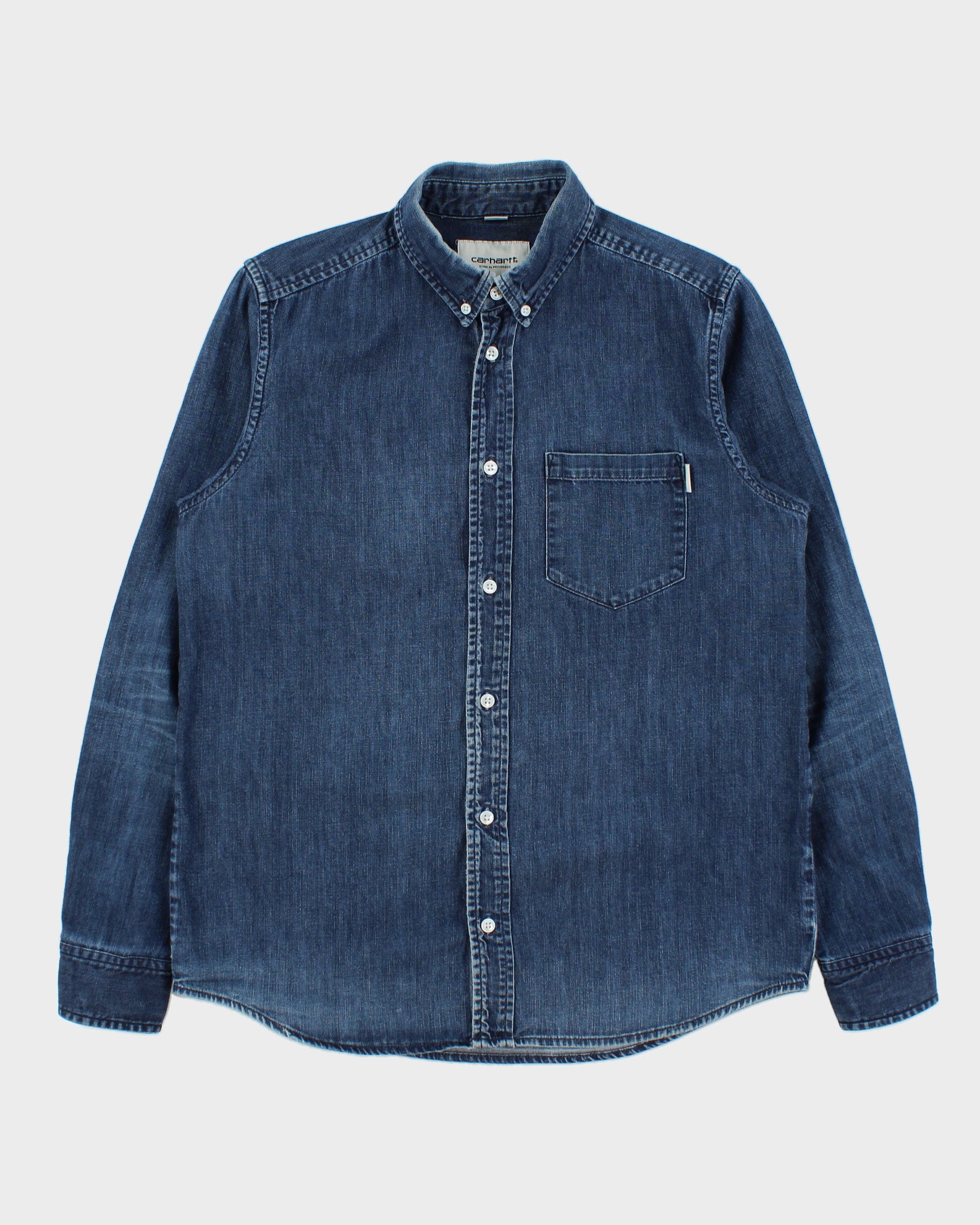 Vintage Carhartt WIP Civil Slim Fit Long Sleeve Denim Shirt - M