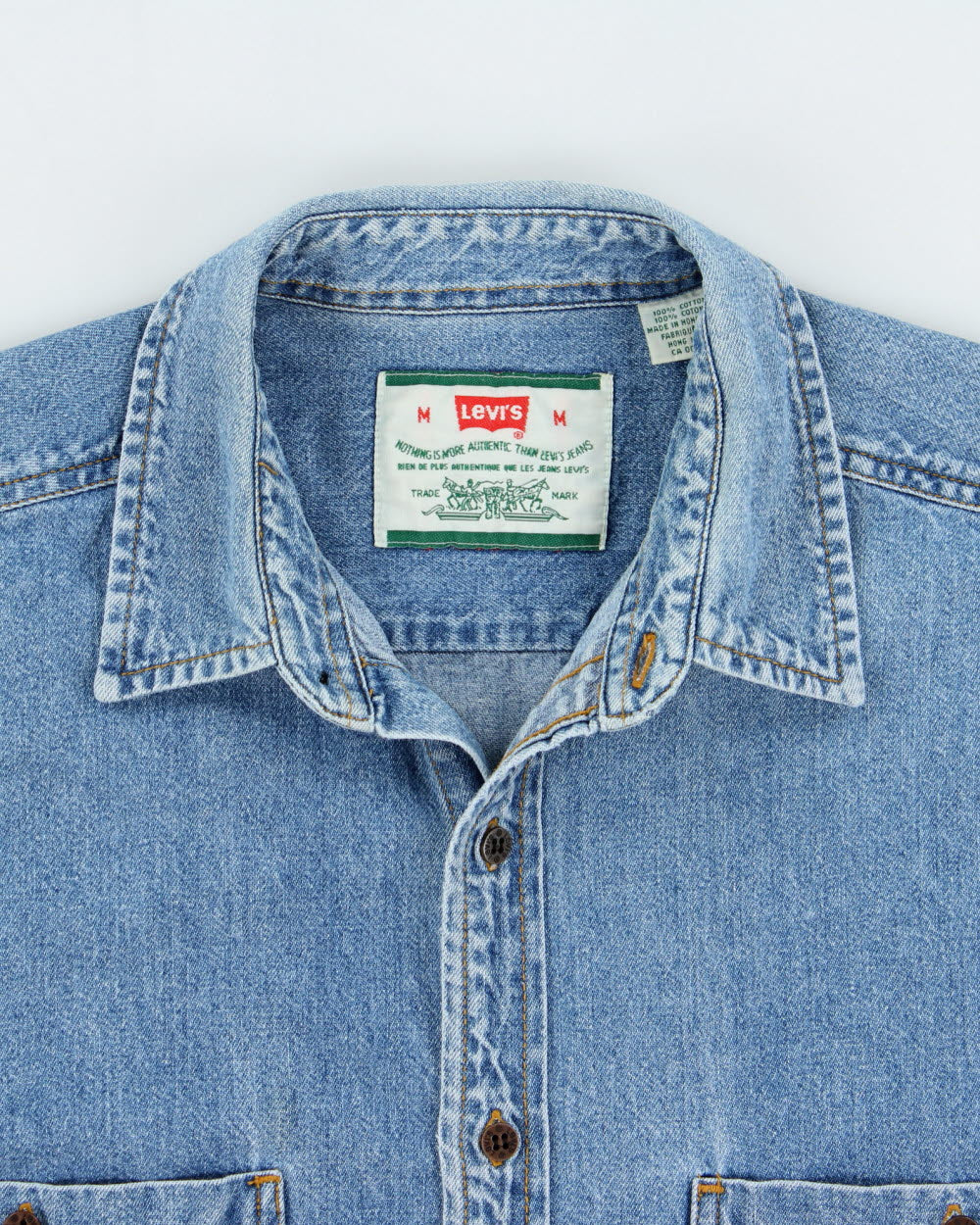 Vintage 1990s Levi's Medium Wash Long Sleeve Denim Pocket Shirt - M