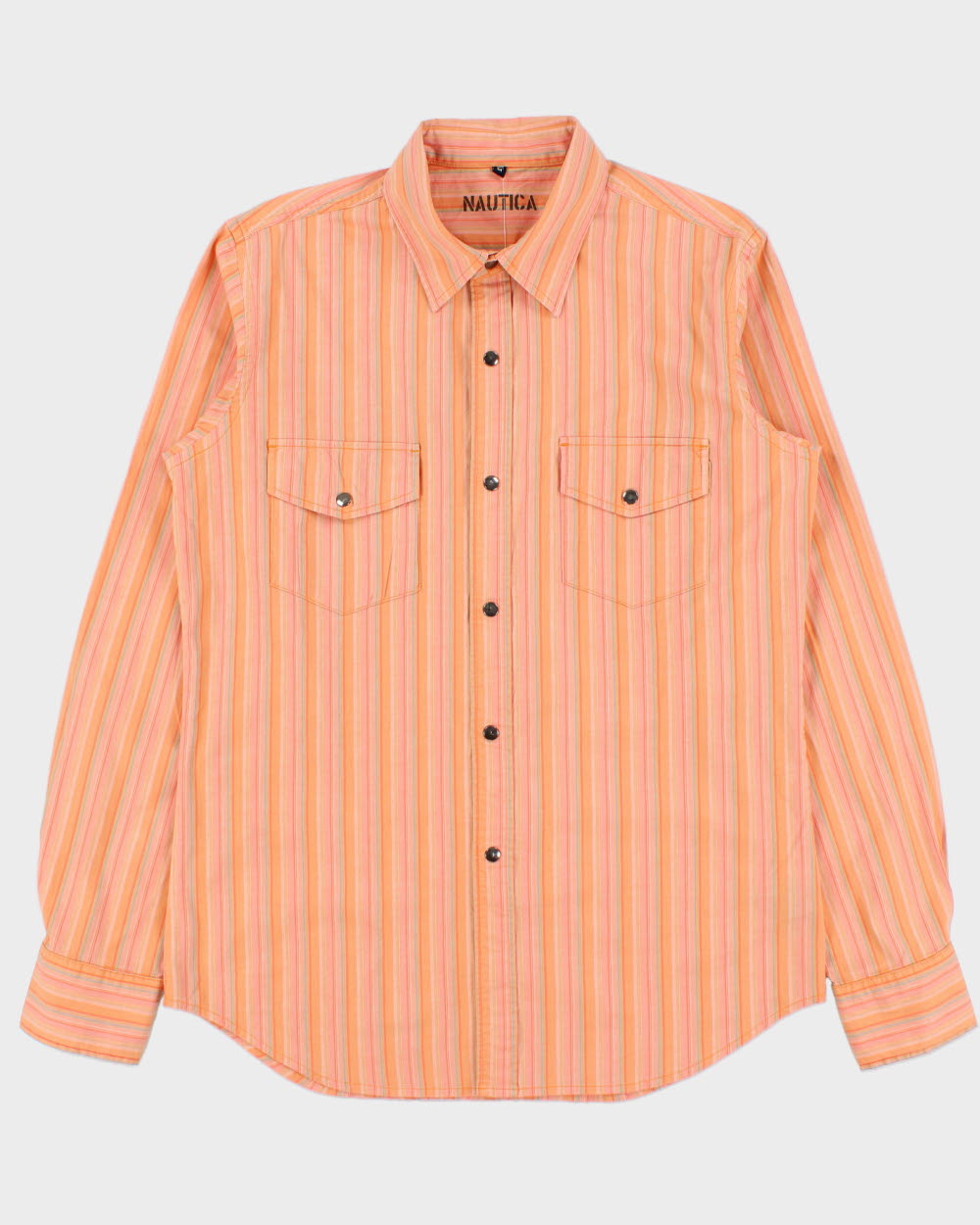 Vintage Y2K 00s Nautica Striped Snap Button Long Sleeve Pocket Shirt - M