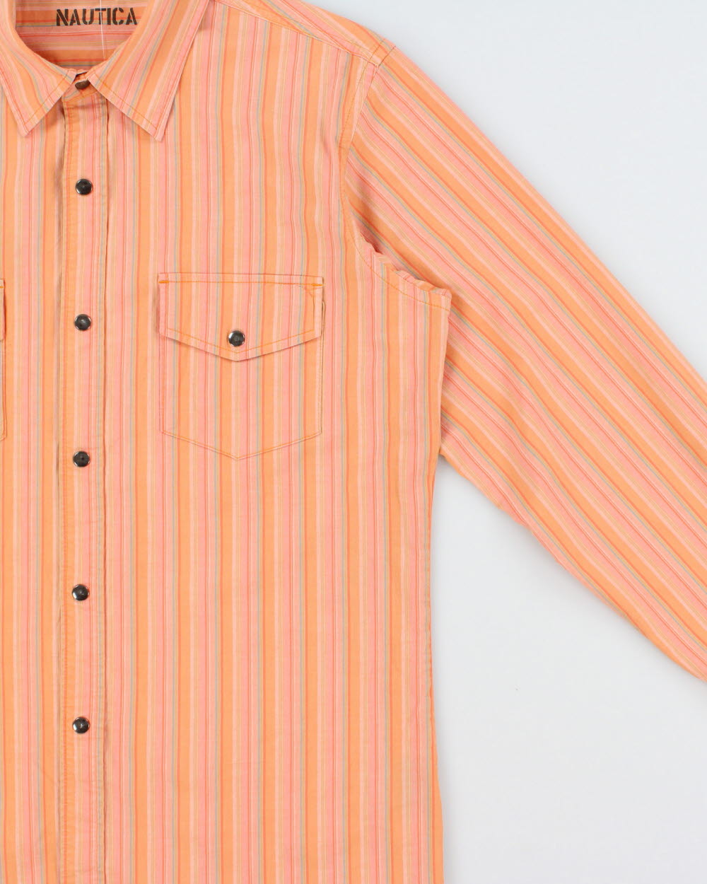 Vintage Y2K 00s Nautica Striped Snap Button Long Sleeve Pocket Shirt - M