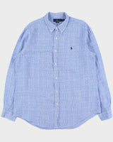 Vintage Ralph Lauren Houndstooth Gingham Linen Classic Fit Long Sleeve Shirt - XL