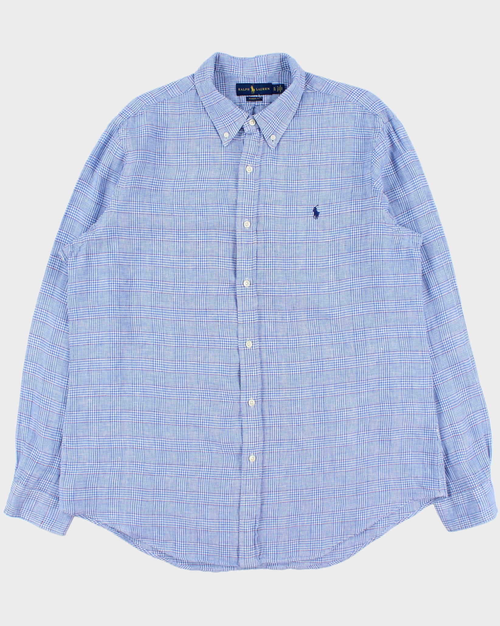Vintage Ralph Lauren Houndstooth Gingham Linen Classic Fit Long Sleeve Shirt - XL