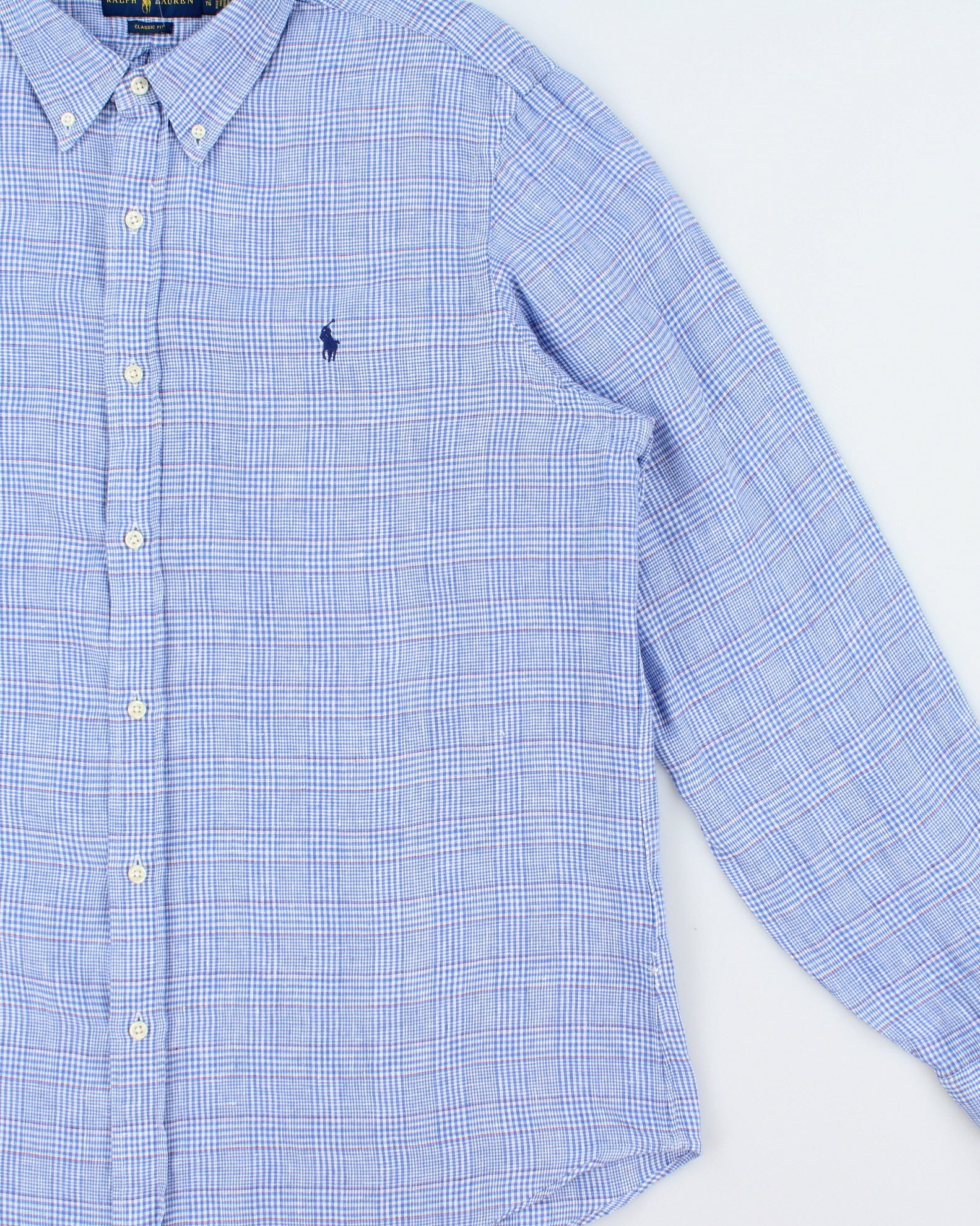 Vintage Ralph Lauren Houndstooth Gingham Linen Classic Fit Long Sleeve Shirt - XL
