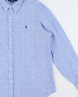 Vintage Ralph Lauren Houndstooth Gingham Linen Classic Fit Long Sleeve Shirt - XL