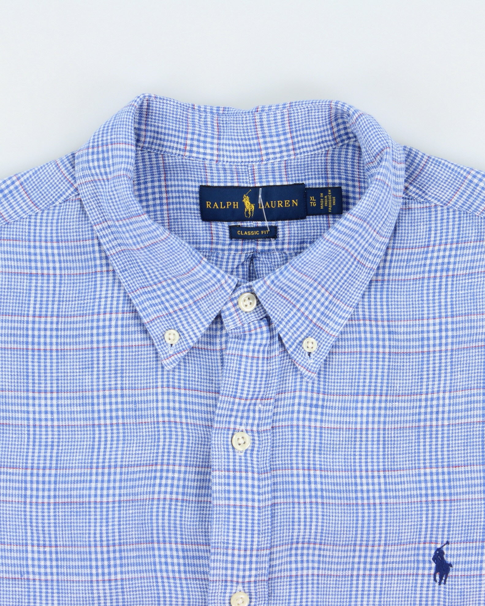 Vintage Ralph Lauren Houndstooth Gingham Linen Classic Fit Long Sleeve Shirt - XL