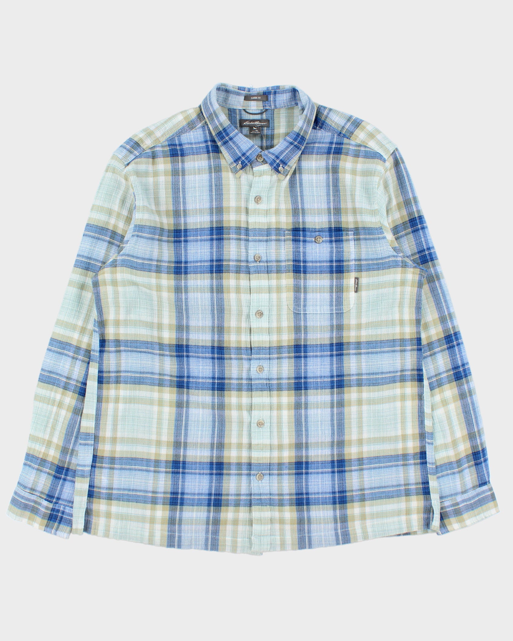 Vintage Eddie Bauer Plaid Seersucker Classic Fit Long Sleeve Shirt - XL