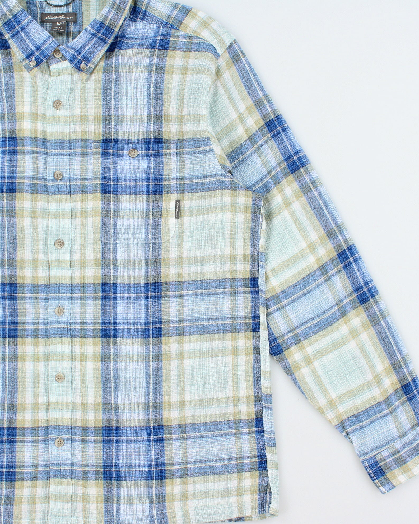 Vintage Eddie Bauer Plaid Seersucker Classic Fit Long Sleeve Shirt - XL