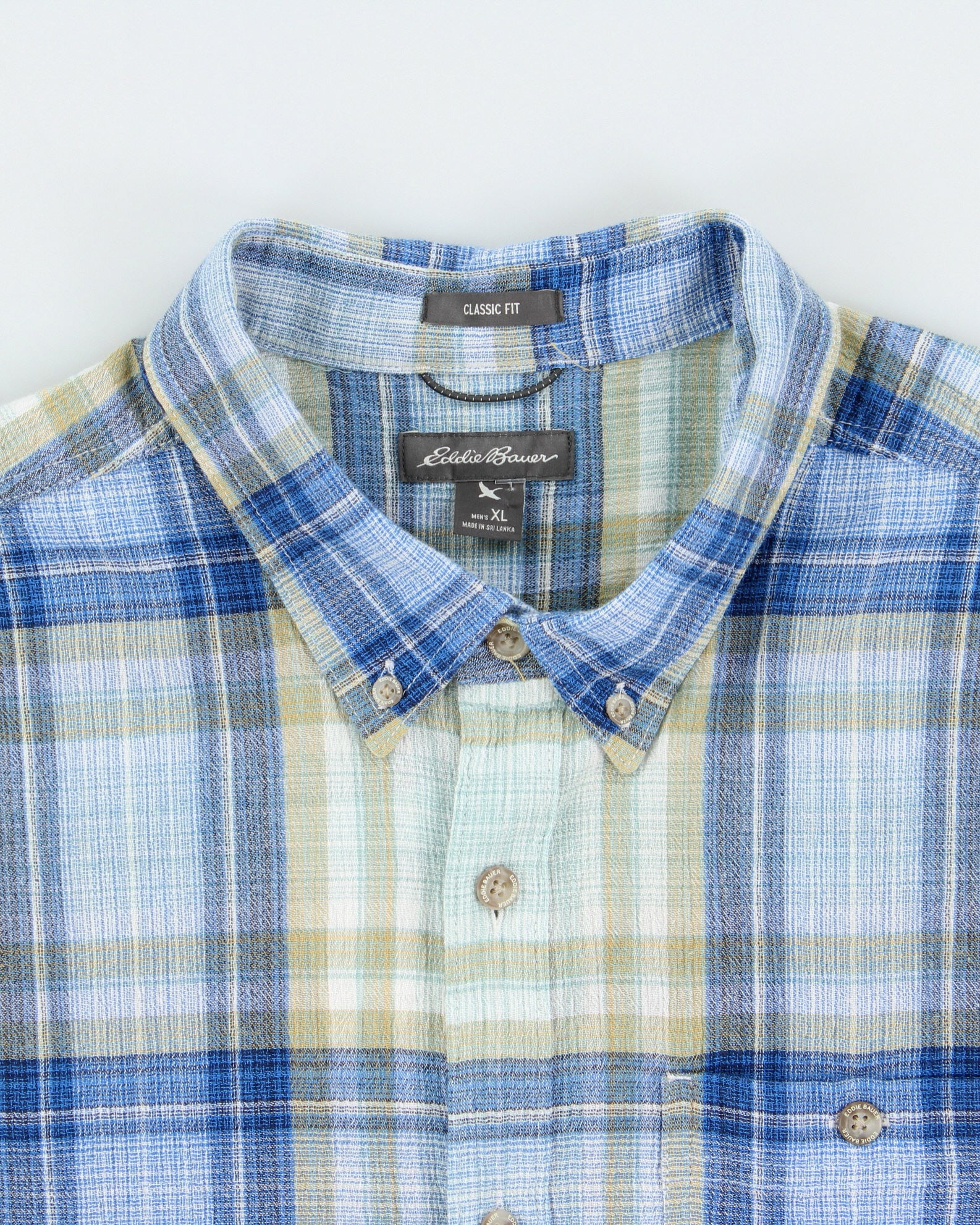 Vintage Eddie Bauer Plaid Seersucker Classic Fit Long Sleeve Shirt - XL