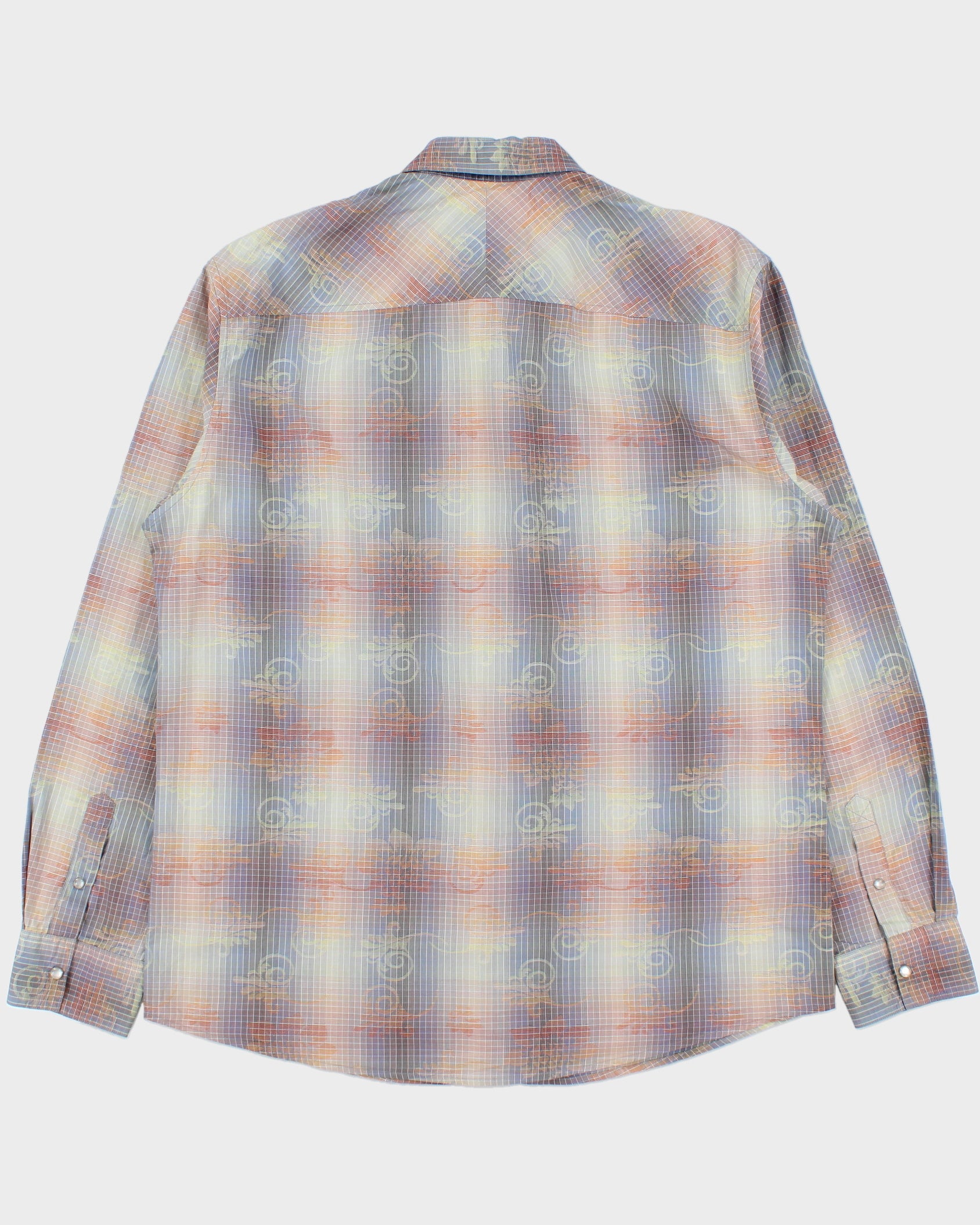 Vintage Y2K 00s Age Of Wisdom Gradient Check Pearl Snap Button Long Sleeve Baroque Shirt - XL