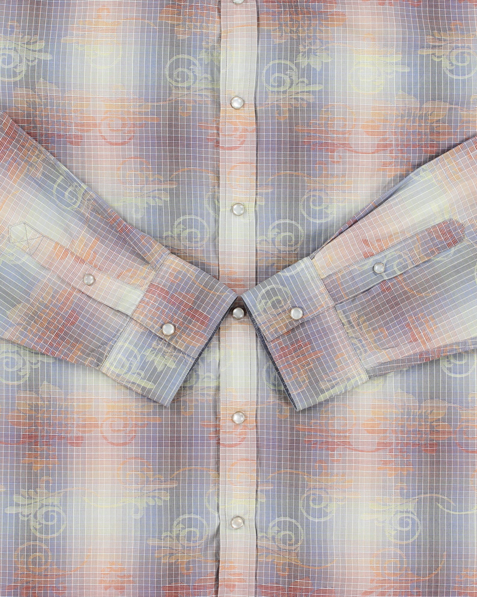 Vintage Y2K 00s Age Of Wisdom Gradient Check Pearl Snap Button Long Sleeve Baroque Shirt - XL