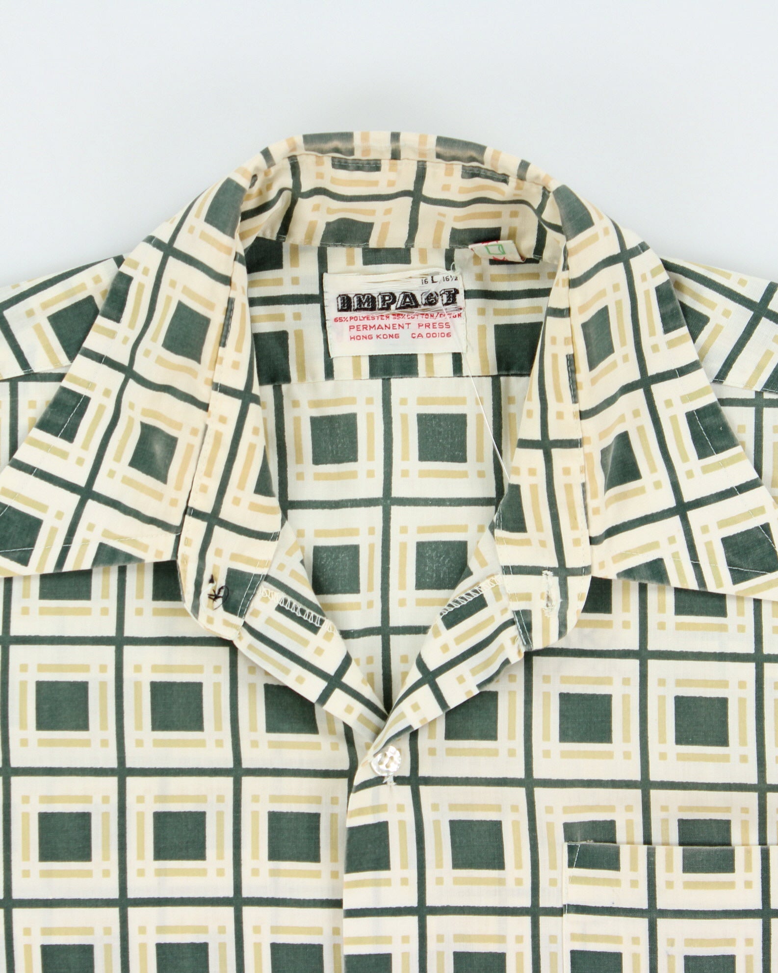 Vintage 1970s Impact Block Patterned Perma Press Long Sleeve Shirt - L