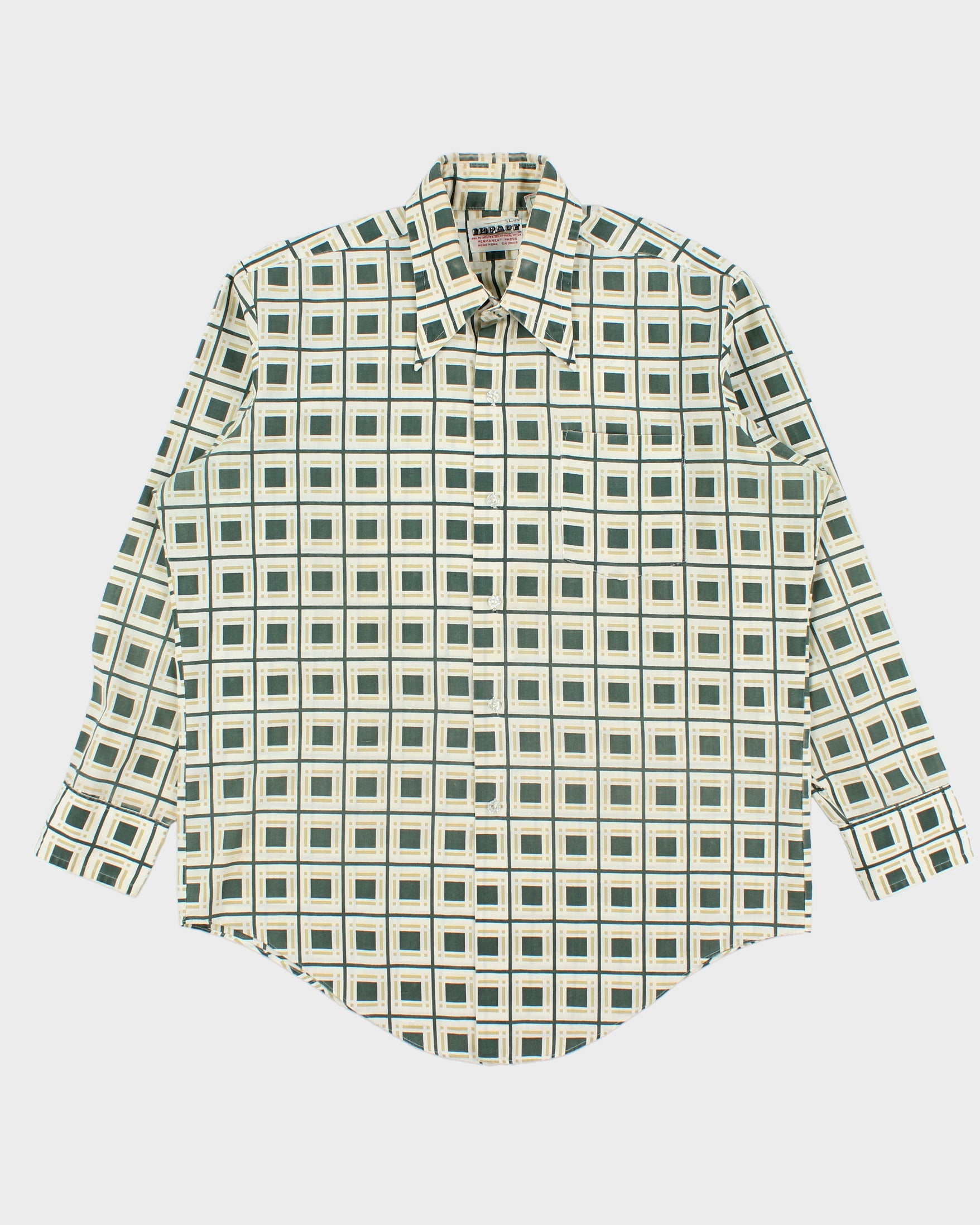 Vintage 1970s Impact Block Patterned Perma Press Long Sleeve Shirt - L