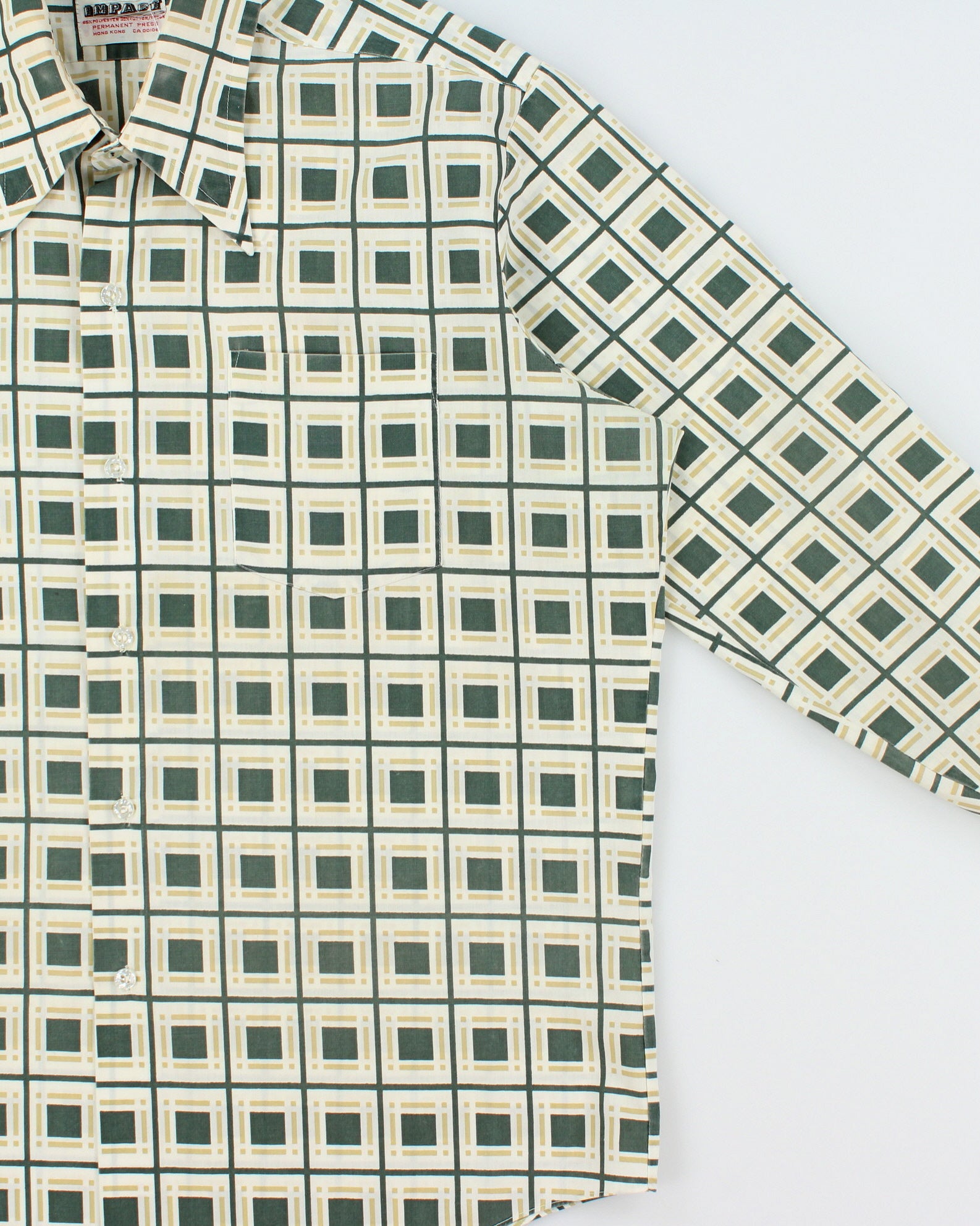 Vintage 1970s Impact Block Patterned Perma Press Long Sleeve Shirt - L