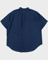 Vintage Y2K 00s Ralph Linen Navy Ocean Wash Linen Classic Fit Short Sleeve Shirt - XXL