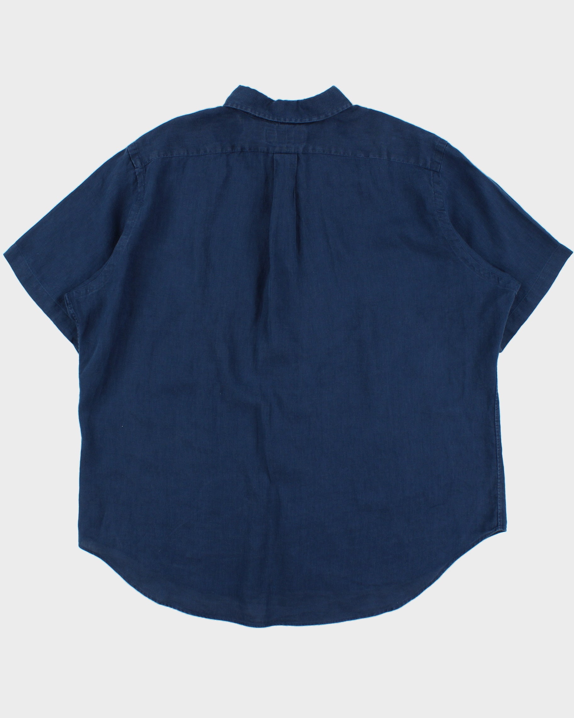Vintage Y2K 00s Ralph Linen Navy Ocean Wash Linen Classic Fit Short Sleeve Shirt - XXL