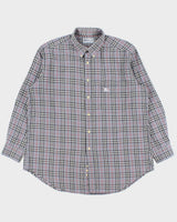 Vintage 1990s Burberry Grey Nova Check Classic Long Sleeve Shirt - L